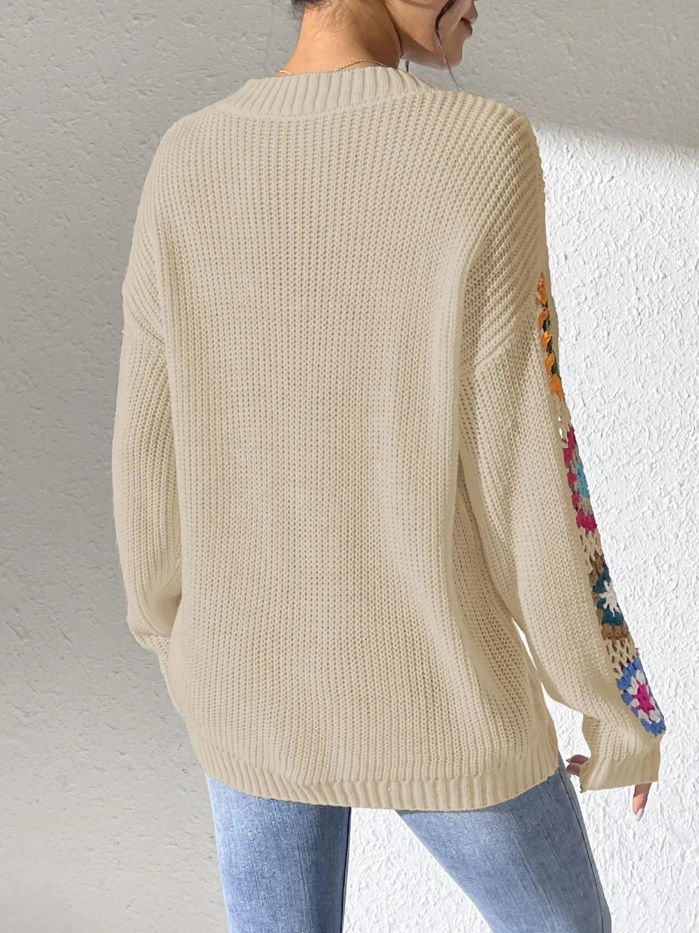 Kine | Scandinavian Floral Sleeve V-Neck Sweater - Premium Sweater from GetDore -   Shop now at Get Dore